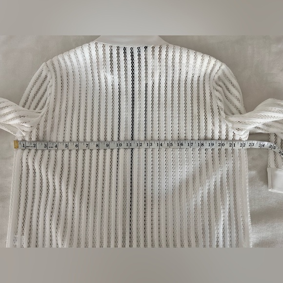 Ming Wang Full Zip Mesh Jacket Women's  M White w/Black Trim
3/4 Sleeves Classic - Picture 11 of 11
